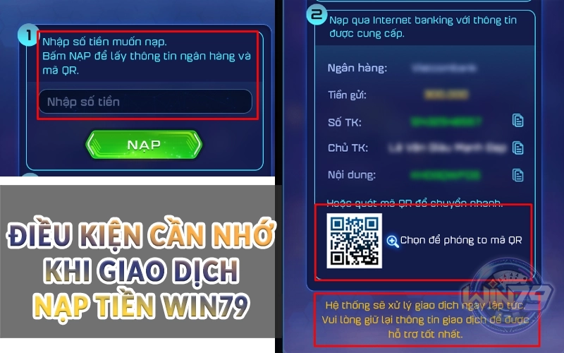 Điều kiện cần nhớ khi giao dịch nạp tiền Win79